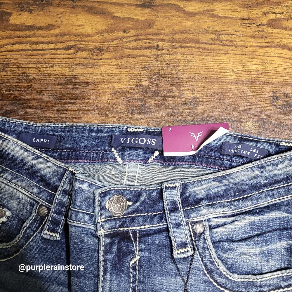Vigoss Jeans 2 Heritage Fit Capri Mid Rise Thick Stitch Legacy Stretch Denim - Picture 5 of 13